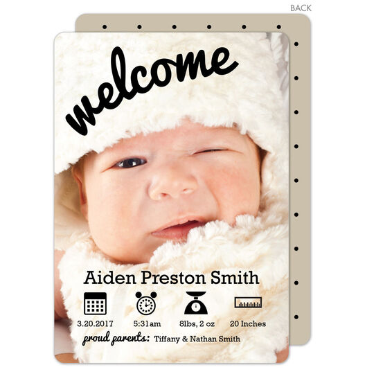 Tan Welcome Photo Birth Announcements